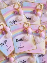 Ponponlu Kalp Anahtarlık