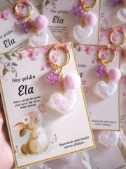 Ponponlu Kalp Anahtarlık