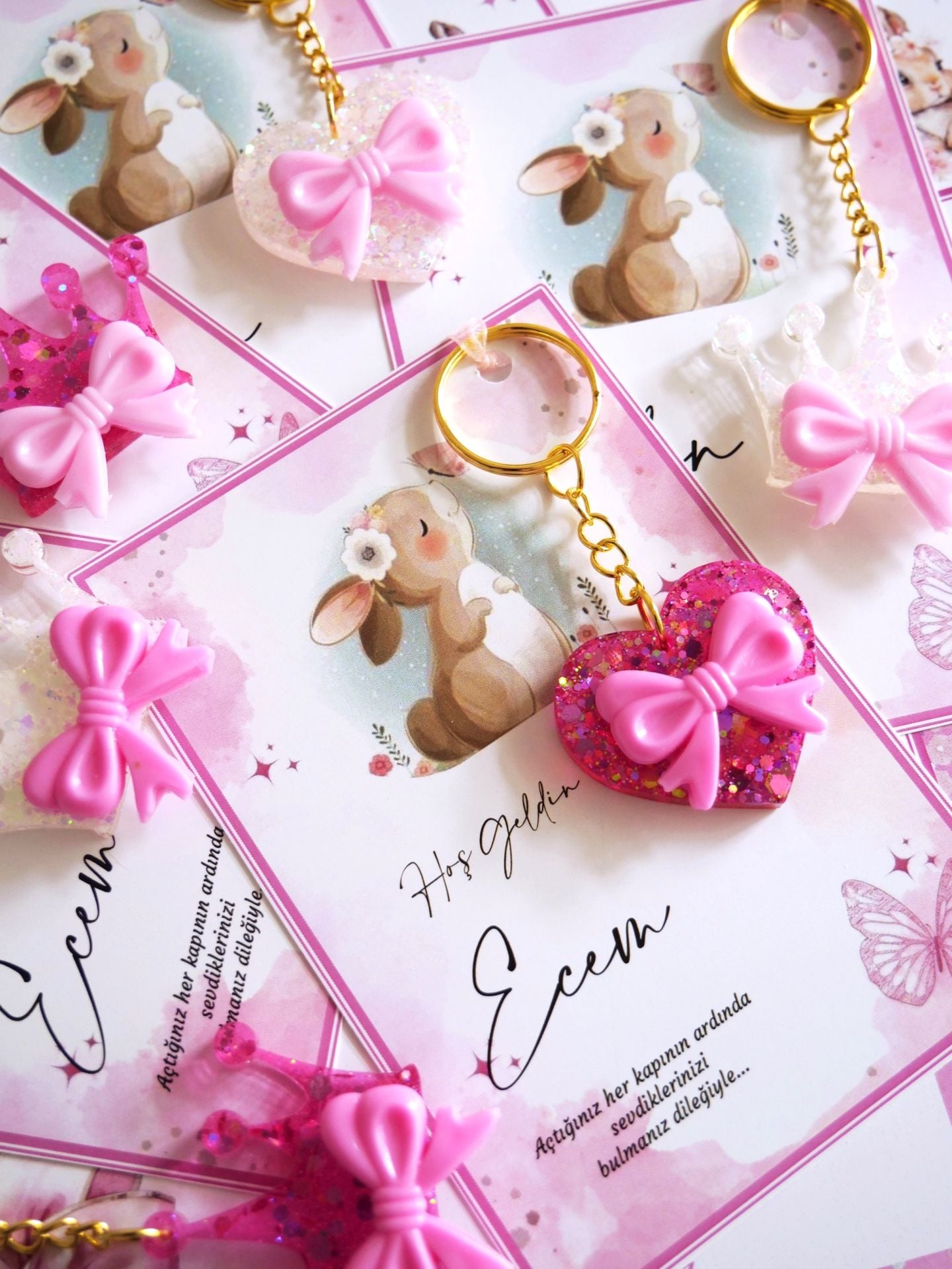 Fiyonklu Kalp ve Taç Anahtarlık